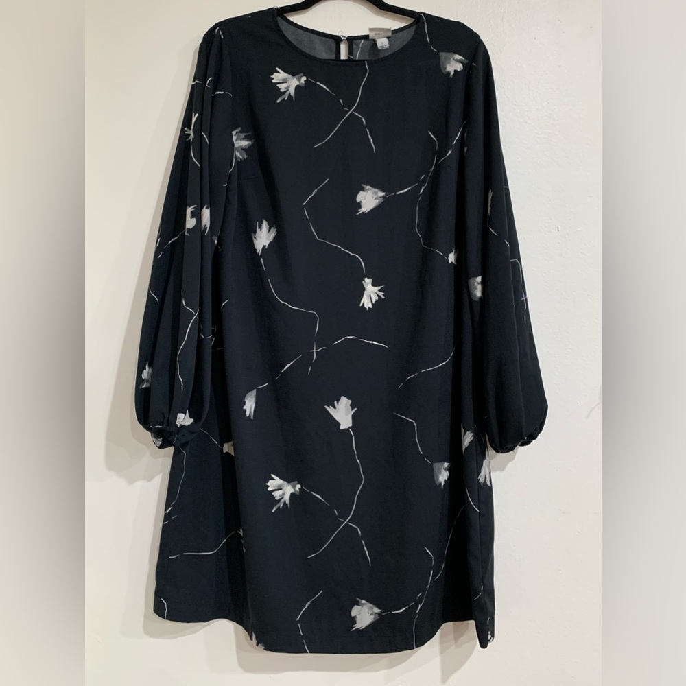 Long Sleeve Floral A-Line Dress Size L Dark Cottagecore